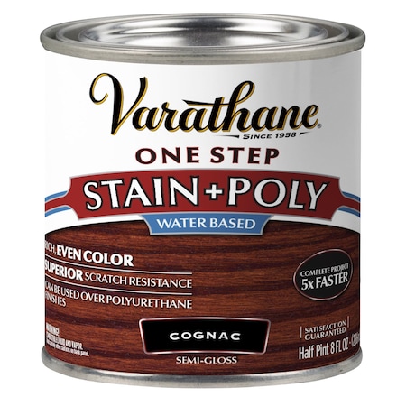 Varathane One Step Water-Based Wood Stain and Polyurethane, Gunstock, 1/2 Pint 384364