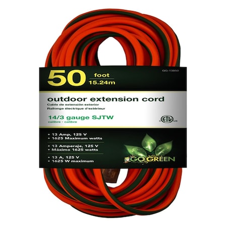 Gogreen Power Heavy Duty Extension Cord, Lighted End, 14-3 50 ft. GG-13850