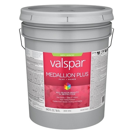 Valspar Medallion Plus 2600 Latex Paint, Acrylic Base, Satin Sheen, White Base, 5 gal, Plastic Pail 028.0026000.008