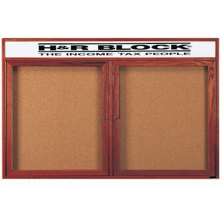 Aarco Enclosed Bulletin Board Customizable Header and Cherry Stained Red Oak Frame, 36''Hx60''W CBC3660RH
