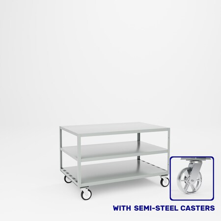 Pucel Mobile Table, 48 in W x 30 in D x 30 in H, Three Shelf, Red MT-3048-3S