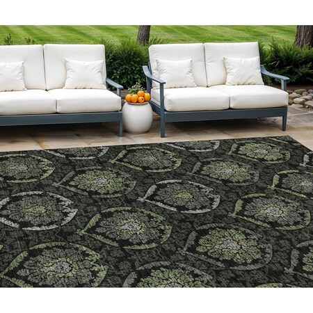 Homeroots 9' X 12' Green Gray And Charcoal Medallion Washable Indoor Outdoor Area Rug 587708