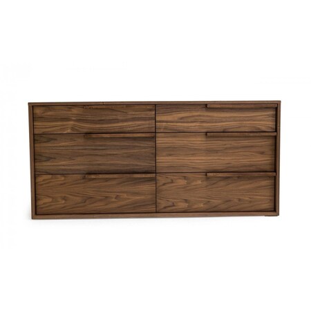 Homeroots 60" Walnut Manufactured Wood Six Drawer Double Dresser 473113