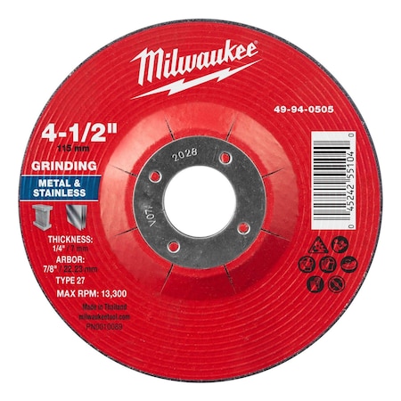 Milwaukee Tool Grinding Wheel, 4 1/2" dia., PK25 49-94-0505
