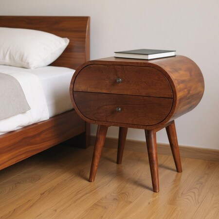 Homeroots 24" Chestnut Solid Wood Oval Two Drawer Nightstand 651552
