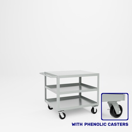 Pucel Heavy Duty Shop Truck, 36 in W x 30 in D x 33.5 in H, Three Shelves, Push Handle, Black 3036-DT-3P