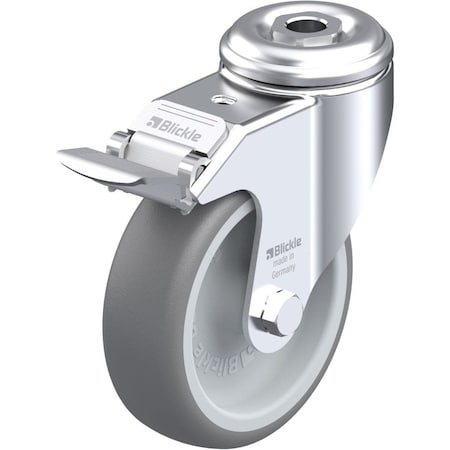 Blickle Kingpin Swivel Caster, TPR, 4", Brake LKRA-TPA 101G-FI