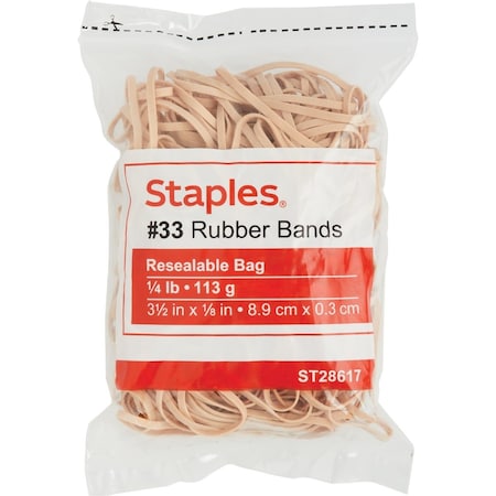 Staples No.33 1/4 Lb. Economy Rubber Band Resealable Bag, 175PK 28617