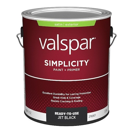Valspar Exterior Paint, Jet Black, 1 gal, Satin 027.0008900.007