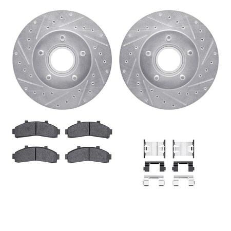 Dynamic Friction Co DFC Brake Rotor - Drilled & Slotted - Silver- Heavy Duty Brake Pad includes Hardware 7412-54028