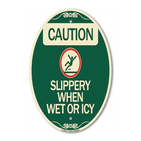 Signmission Caution - Slippery When Wet or Icy With Grap, 12 In X 18 In Architectural, Heavy Gauge Aluminum A-OV-G-1218-24285