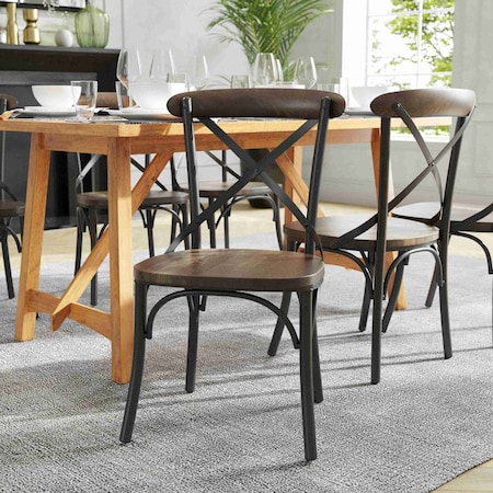 Flash Furniture Advantage X-Back Chair with Metal Bracing and Fruitwood Seat X-BACK-METAL-FW