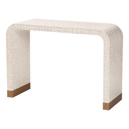 Bali & Pari Carlyn Coastal Beige and White Mother of Pearl Capiz Shell Console Table 252-13988-ZORO