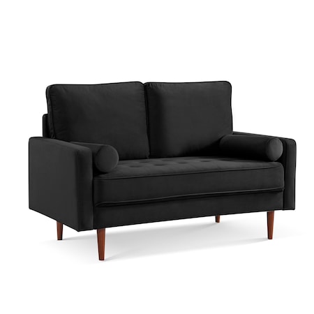 Homeroots 57" Black And Dark Brown Velvet Loveseat and Toss Pillows 543712