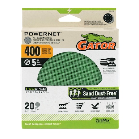 Gator Finishing 5-inch Net Sanding Discs, 400 Grit, 20PK 391037