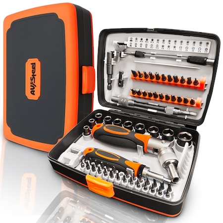 Av Steel Ratcheting Screwdriver Set 68-in-1, Magnetic Screwdriver Set with Portable Storage Case AV-170200