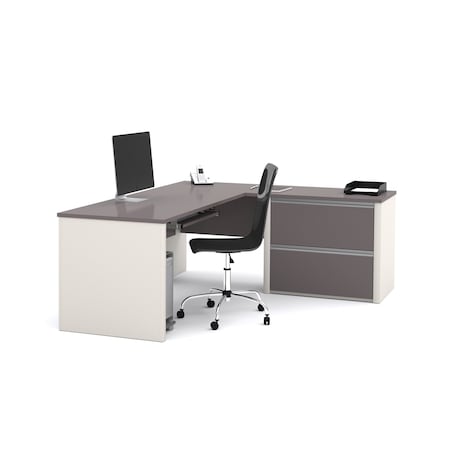 Bestar L Shaped Desk L-Shape Workstation, 82.9" D X 30.4" H, 71.1" W X Melamine, Slate/Sandstone 93862-59
