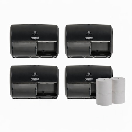 Georgia-Pacific Compact Toilet Paper Dispenser & Roll Bundle, 4 Dispensers + 1 Coreless Roll (36 Pack) 56784A, 19375