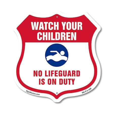 Signmission Pool Safety Shield Sign Attention Watch, 6 Inch X 6 Inch, Plastic Sign SHI-P-6-430