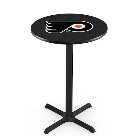 Holland Bar Stool Co 42" Blk Wrinkle Philadelphia Flyers Pub Table, 36" dia. Top L211B4236PhiFly-O