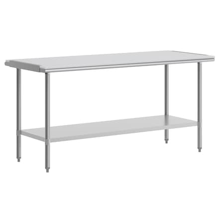 Flash Furniture Reader Work Table, 18 Gauge Stainless Steel Top Shelf w/Poly Cutting Board and Undershelf NH-WT-3072-POLYTOP-GG