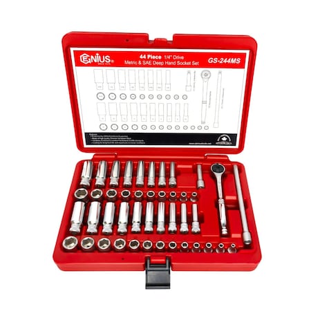 Genius Tools 44PC 1/4inDr. SAE & Metric Hand Socket Set GS-244MS