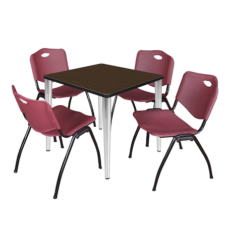 Regency Square Kahlo Breakroom Table W/ 4 M Stack Chairs, 30 in W, 30 in L, Neo Walnut TPL3030NWCM47BY