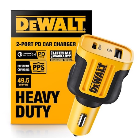 Dewalt Black/Yellow Car Charger 2 Port USB Car Charger For All Mobile Devices 141 0479 DW2