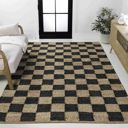 Jonathan Y Theo Modern Farmhouse Woven Jute Checkerboard Natural/Black 5 ft. x 8 ft. Area Rug NRF203B-5