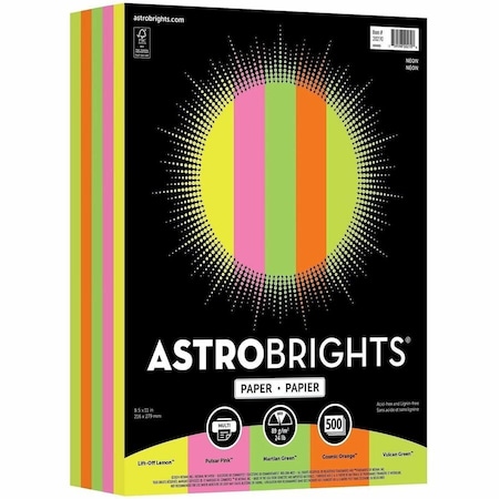 Neenah Paper ASTROBRITE, COLOR PAPER - inNEONin ASSORTMENT, 24LB, 8.5 X 11, ASSORTED NEON COLORS, 500/REAM 20270