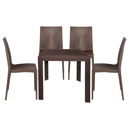 Leisuremod Mace Mid-Century 5-Piece Outdoor Dining Set, Brown MT31C19BR4