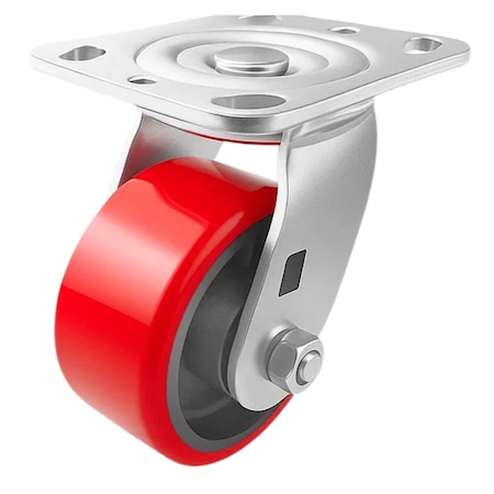 Hyw Products Heavy Duty Caster 4in Red Polyurethane on Cast Iron Wheel, Swivel 40-40S-A1-PC(R)