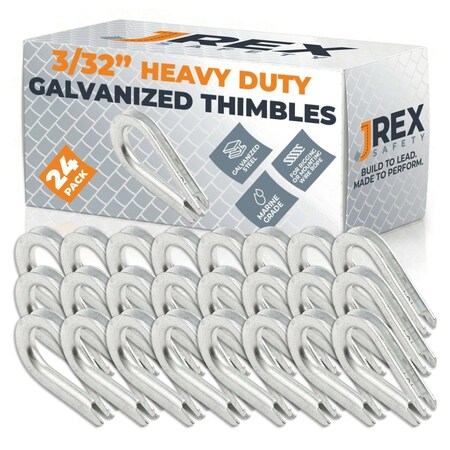 Jrex Safety Galvanized Steel Thimbles for Wire Rope - 3/32", 24PK GCT332-JR-24PK