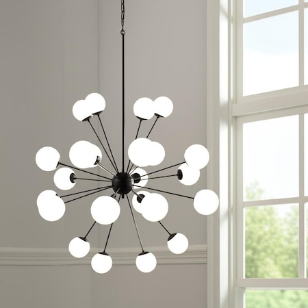 Homeroots Black Eleven Light Frosted Metal and Glass Dimmable Chandelier With White Shades 611365