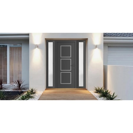 Vdomdoors Front Exterior Prehung Metal-Plastic Door, Manux 8661 Antracite Grey, 2 Side Sidelite Transoms, Off MANUX8661EXD-ANT-W16+36+16xH80-LH