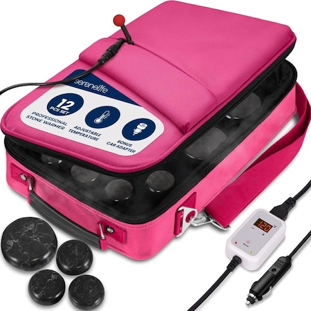 Serenelife Portable Massage Stone Warmer Set, Pink PSLMSGST40PK