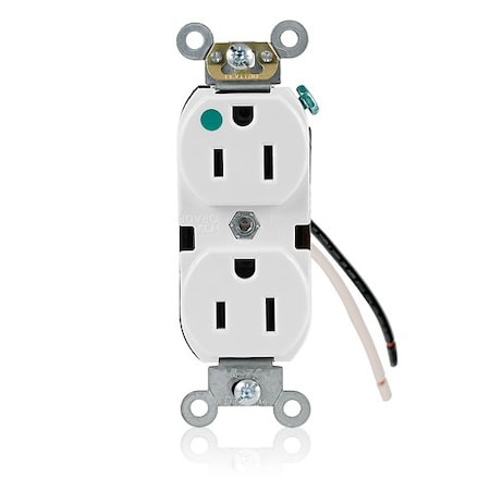 Leviton Leaded Dup Rec HG 15A 125V Self-Gr Wht 8200-CW