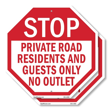 Signmission Stop Private Road Residents and Gue, 10 inch X 10 inch, Plastic Sign, 2PK OC-P-2PACK-10-83