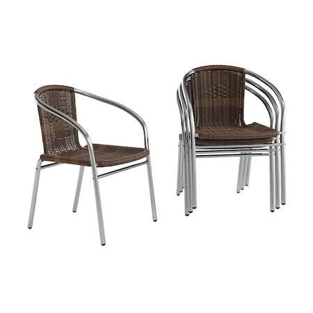 Flash Furniture Commercial Aluminum & Dk Brown Rattan Stack Chair, PK4 4-TLH-020-GG