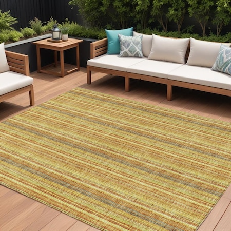 Homeroots 9' X 12' Gold And Copper Striped Washable Indoor Outdoor Area Rug 615059