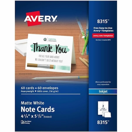 Avery Note Cards, Matte, Two-Sided Print, PK60 8315