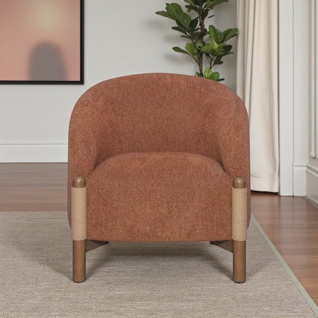 Homeroots 30" Rust and Brown Fabric And Wood Arm Chair 635753