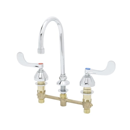 T&S Brass Medical Faucet, 8in Centers, Swivel/Rigid GN, Non-Splash Aerator, 4in Wrist Action Handles B-2866-05