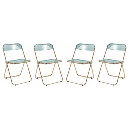 Leisuremod Lawrence Acrylic Folding Chair with Gold Metal Frame, Jade Green, 4PK LFG19G4
