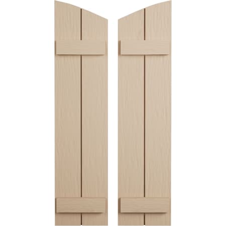 Ekena Millwork Rough Sawn 2 Board Joined Board-n-Batten w/Elliptical Top Faux Wood Shutters, 11W x 58H, PR SHUBJL11X58RSPR