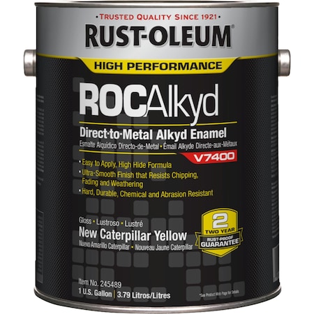 Rust-Oleum Interior/Exterior Paint, High Gloss, Oil Base, Yellow (New Caterpillar), 1 gal 245489