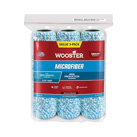 Wooster R527 9 in. Semi Smooth Micro Fiber with 0.37 in. NAP, 3PK 71497189158