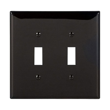 Eaton Wiring Devices Toggle Wallplate, 4.87 in L, 4.94 in W, 2-Gang, Polycarbonate, Black, Gloss PJ2BK