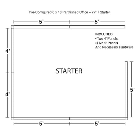 Global Industrial Interion Pre-Configured Office Cubicle, 8'W x 10'D x 72"H, Starter Kit, Gray 236628GY