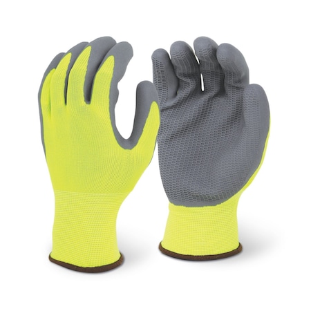 Firm Touch Grey Honeycomb Latex Foam Palm, Hi-Vis Green Polyester Knit Shell S, 12PK 610FG S
